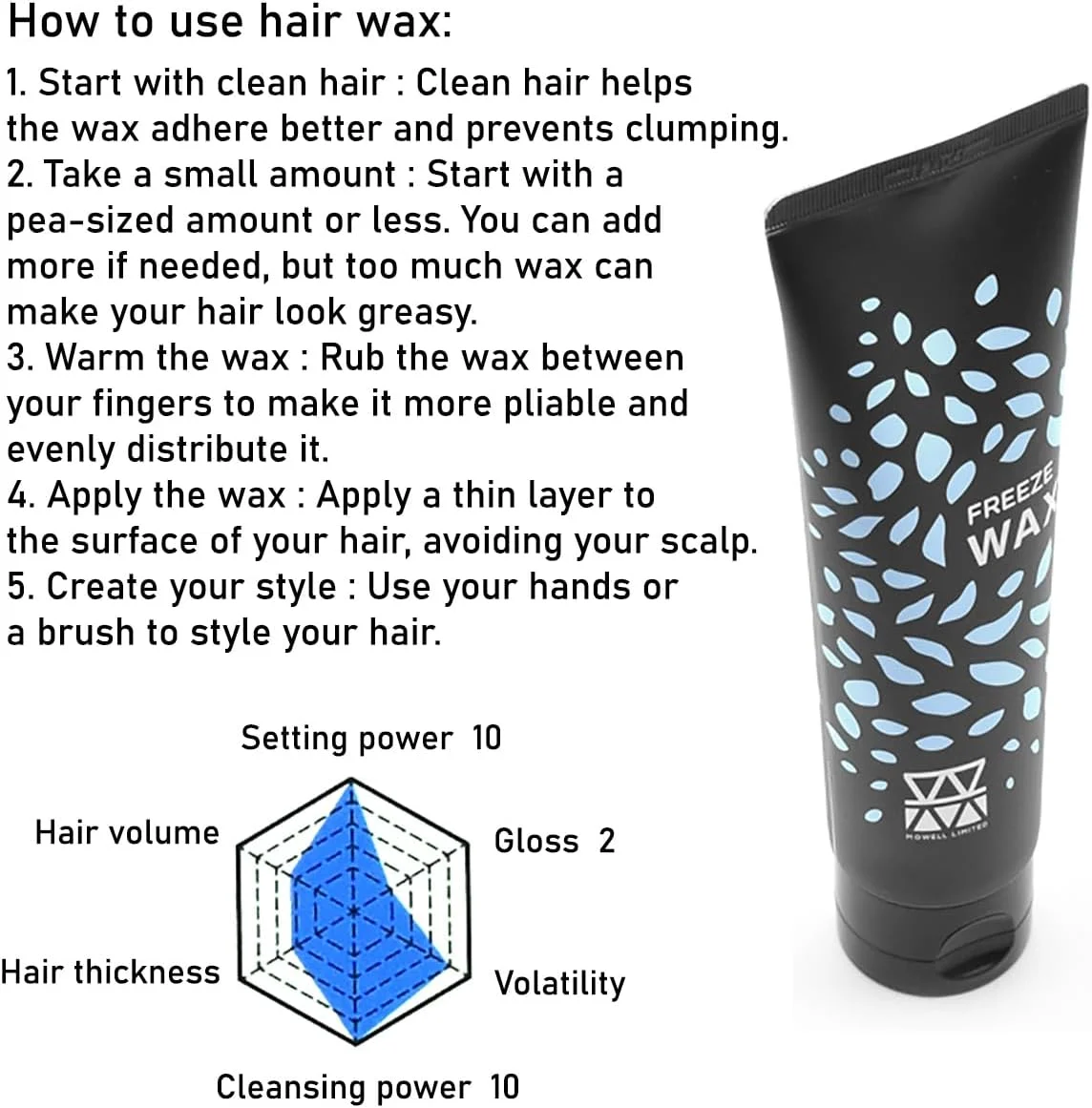 موم حالت دهنده مو Mowell Freeze حجم 100 میلی لیتر - با قدرت نگهدارندگی قوی برای آقایان و بانوان