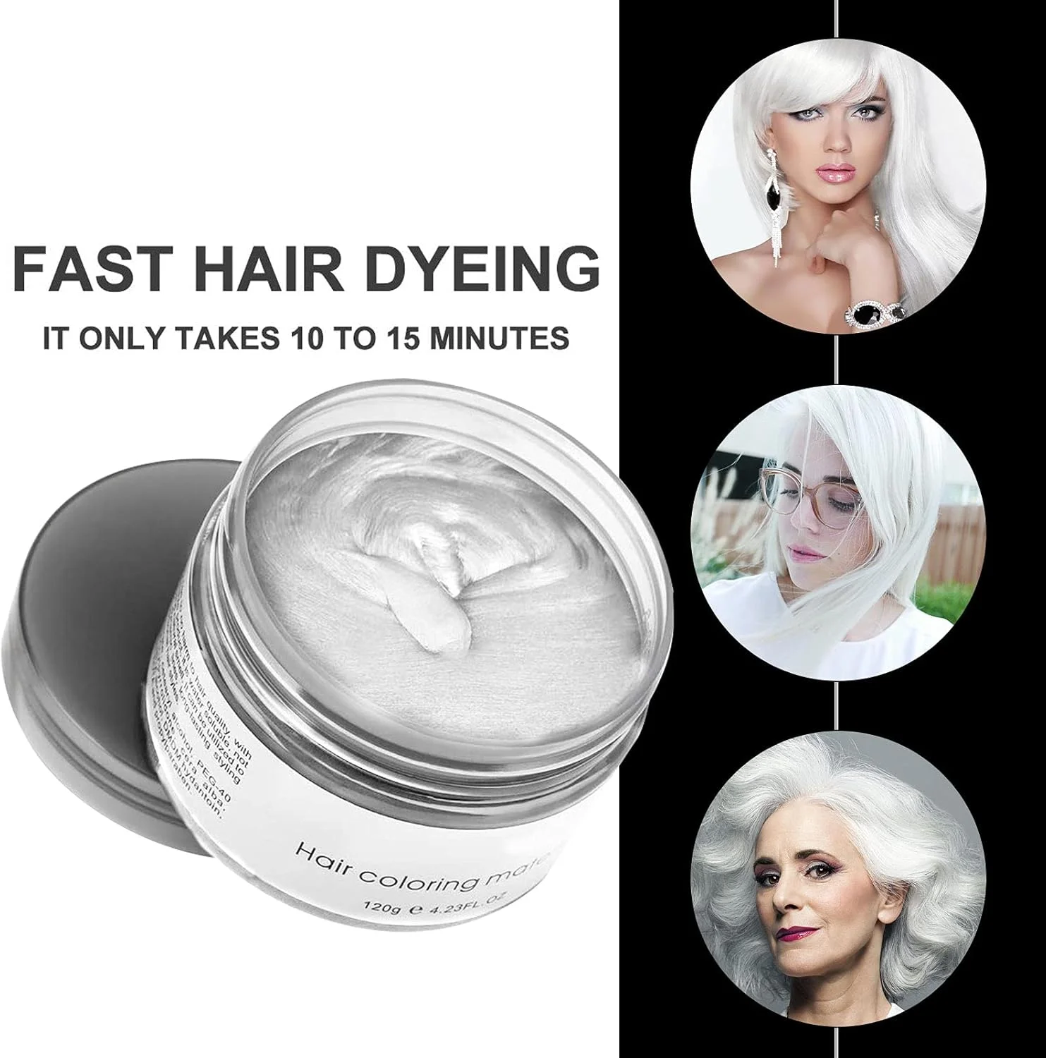 واکس موقت مو، پمادهای رنگی مد روز برای مو، کرم ژل حالت دهنده قوی مو با رنگ موی طبیعی یکبار مصرف، کرم گِل فوری برای مدل مو برای مهمانی، Cosplay، Masquerade و غیره (سفید)