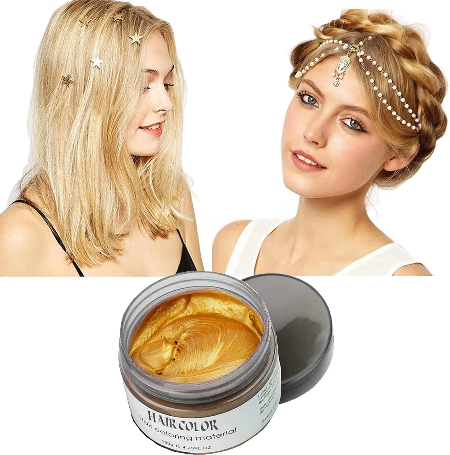 رنگ موی موقت طلایی آکوس، اسپری موی کودکان، رنگ موی طبیعی یکبار مصرف، کرم ژل حالت دهنده قوی مو، کرم رنگ موی فوری برای مهمانی، ایفای نقش، جشن بالماسکه و غیره (طلایی)