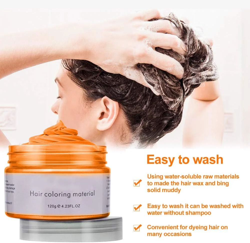 واکس موی موقت، پمادهای رنگی مد روز مو، کرم ژل حالت دهنده قوی مو با رنگ موی طبیعی یکبار مصرف، کرم رنگ موی فوری برای مهمانی، Cosplay، Masquerade و غیره (نارنجی)