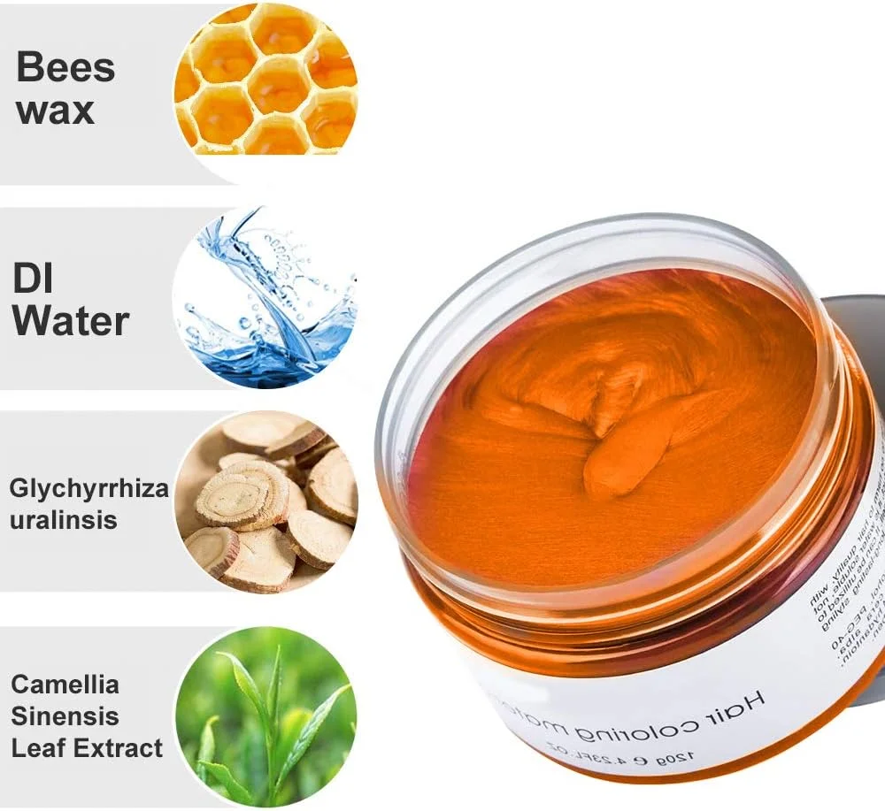 واکس موی موقت، پمادهای رنگی مد روز مو، کرم ژل حالت دهنده قوی مو با رنگ موی طبیعی یکبار مصرف، کرم رنگ موی فوری برای مهمانی، Cosplay، Masquerade و غیره (نارنجی)