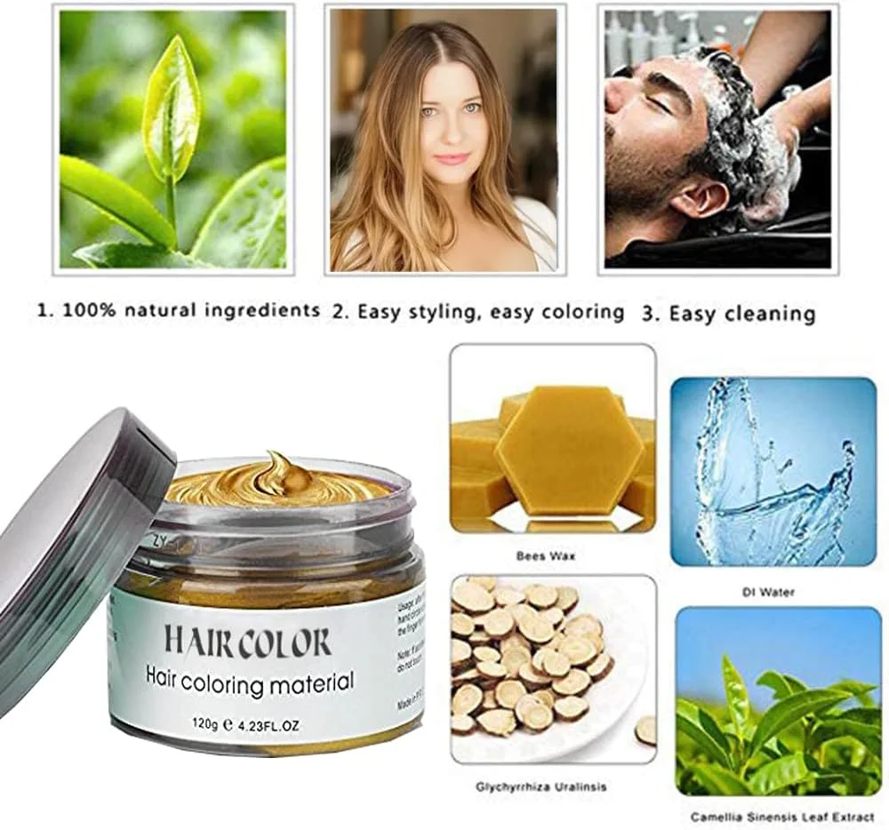 رنگ موی موقت طلایی آکوس، اسپری موی کودکان، رنگ موی طبیعی یکبار مصرف، کرم ژل حالت دهنده قوی مو، کرم رنگ موی فوری برای مهمانی، ایفای نقش، جشن بالماسکه و غیره (طلایی)