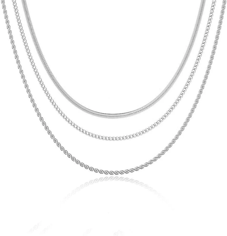 گردنبند استخوان شاه ماهی ظریف TERRIFI، گردنبندهای چوکر لایه ای آلیاژی قابل تنظیم مد روز، آویز زنجیره ای شیک و چند لایه، هدیه جواهرات تولد کریسمس برای زنان دختران (نقره ای)