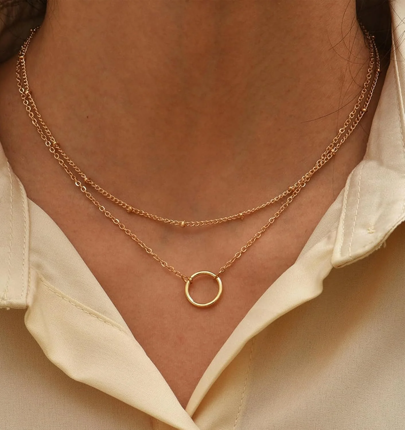 گردنبند لایه ای قلب، آویز دست ساز با روکش طلای 18 عیار، چوکر طلایی ظریف، گردنبند بلند لایه ای برای زنان