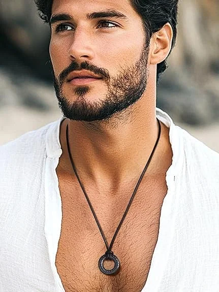 گردنبند رونی وایکینگ، جواهرات طلسم نورس با زنجیر طناب چرمی/استیل ضد زنگ قابل تنظیم، ست هدیه دست ساز وایکینگ برای مردان و زنان، مهمانی، Cosplay (مشکی، 51-80 سانتی متر قابل تنظیم)