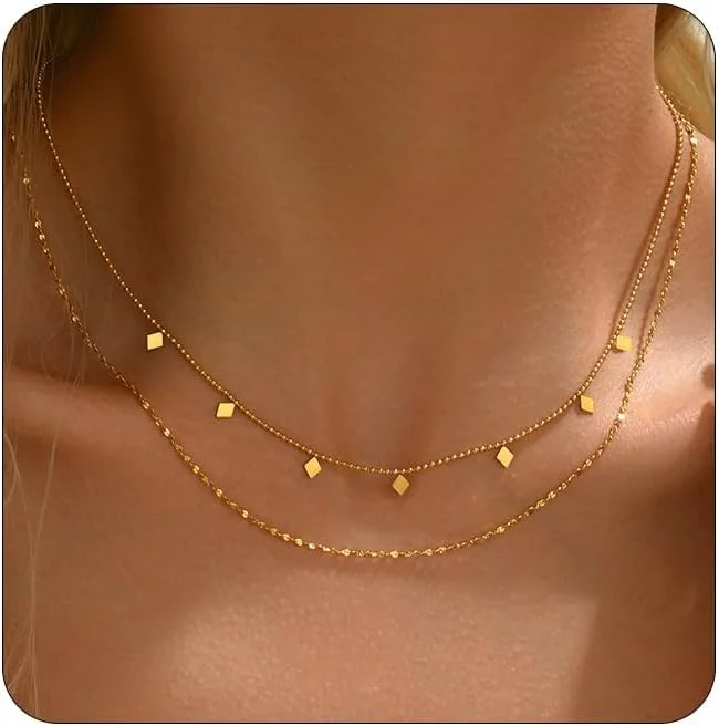 گردنبندهای لایه ای ظریف TERRIFI برای زنان، چوکر صلیب کوچک روکش طلای 18 عیار و گردنبند آویز ستاره سکه ای، جواهرات شیک و زیبا برای استفاده روزمره