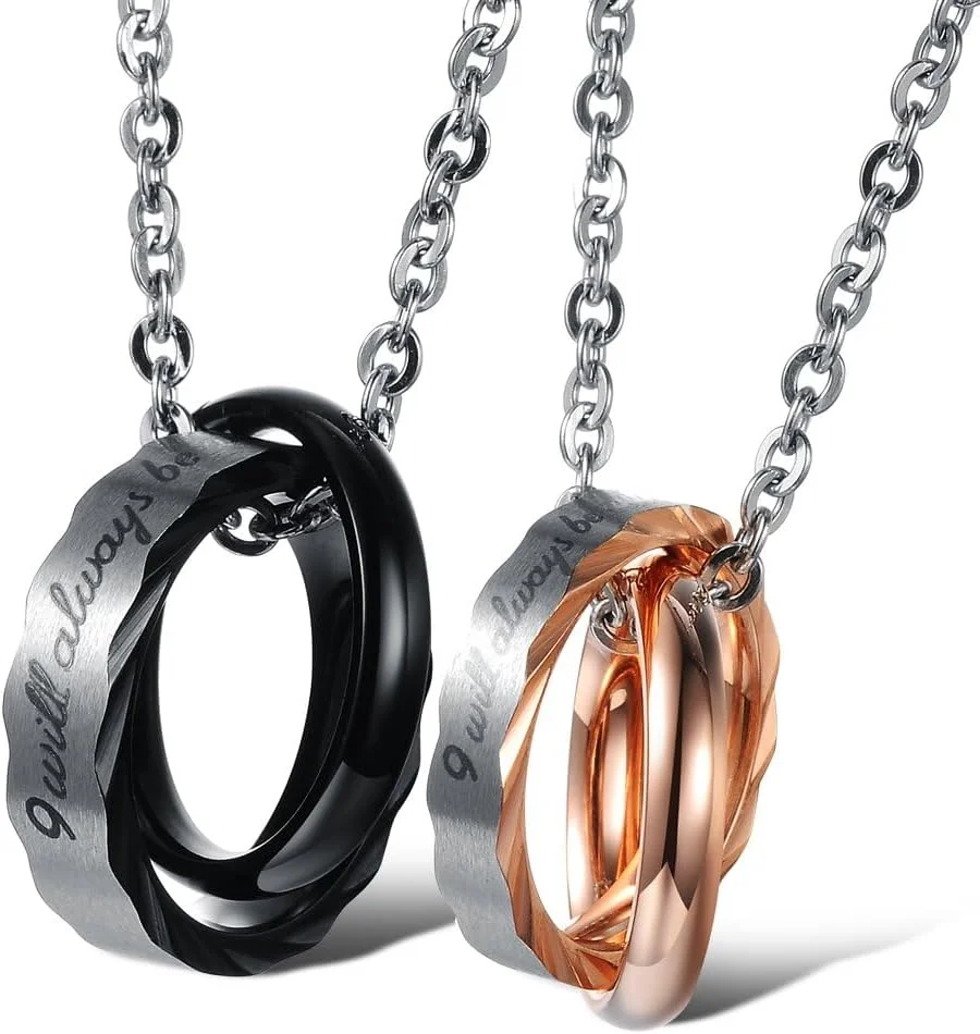 گردنبند ست زوج تیتانیومی با آویز استیل ضد زنگ طرح عشق، هدیه ای برای سالگرد ازدواج