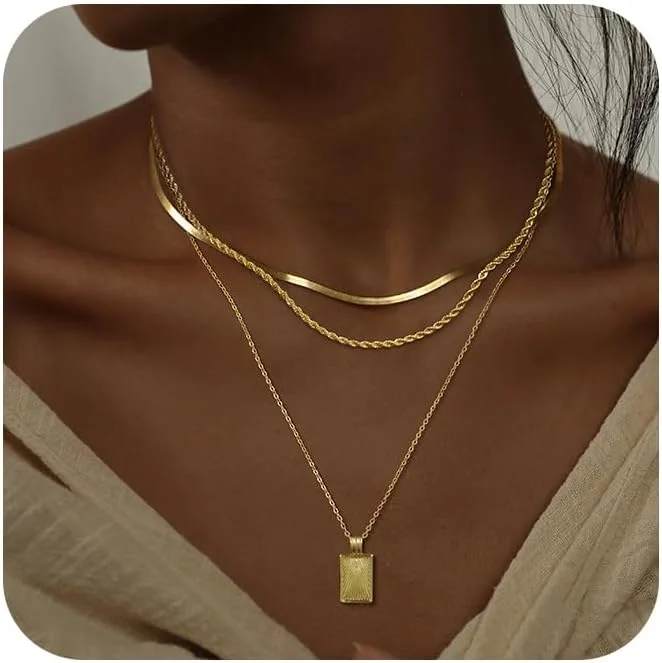 گردنبندهای لایه ای طلایی و نقره ای TERRIFI برای زنان، زنجیر نقره ای با روکش طلای 14 عیار با آویز دایره ای الماس CZ، ست جواهرات مد روز برای لایه بندی و هدیه دادن