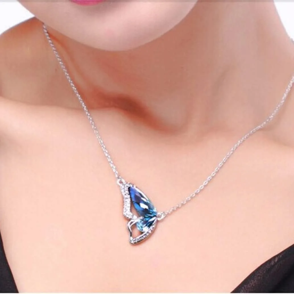 ست جواهرات پروانه ای TERRIFI، گردنبند آویز زنجیره ای شیک پروانه ای، ست گوشواره دستبند گردنبند آویز پروانه ای نقره ای، جواهرات سنگ تولد گردنبند پروانه ای برای زنان و دختران، قرمز