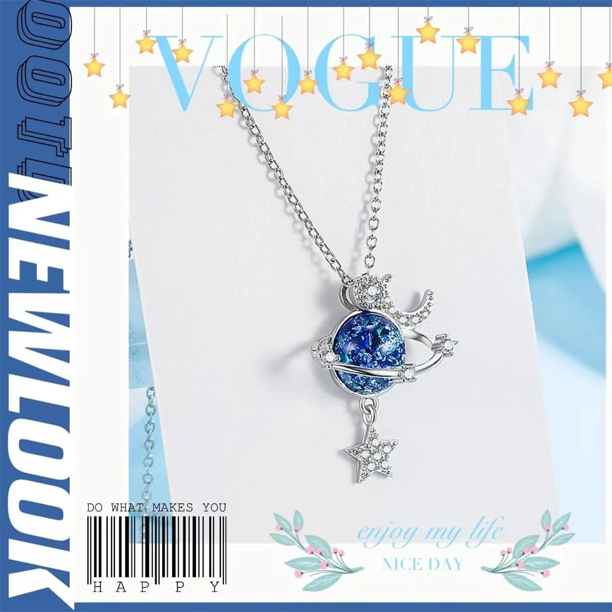 گردنبند ستاره TERRIFI، گردنبند سیاره فانتزی ماه ستاره زیرکون نقره 925، هدیه برای دختر، نوه و خانم ها، دوستی، خانواده، جواهرات عشق