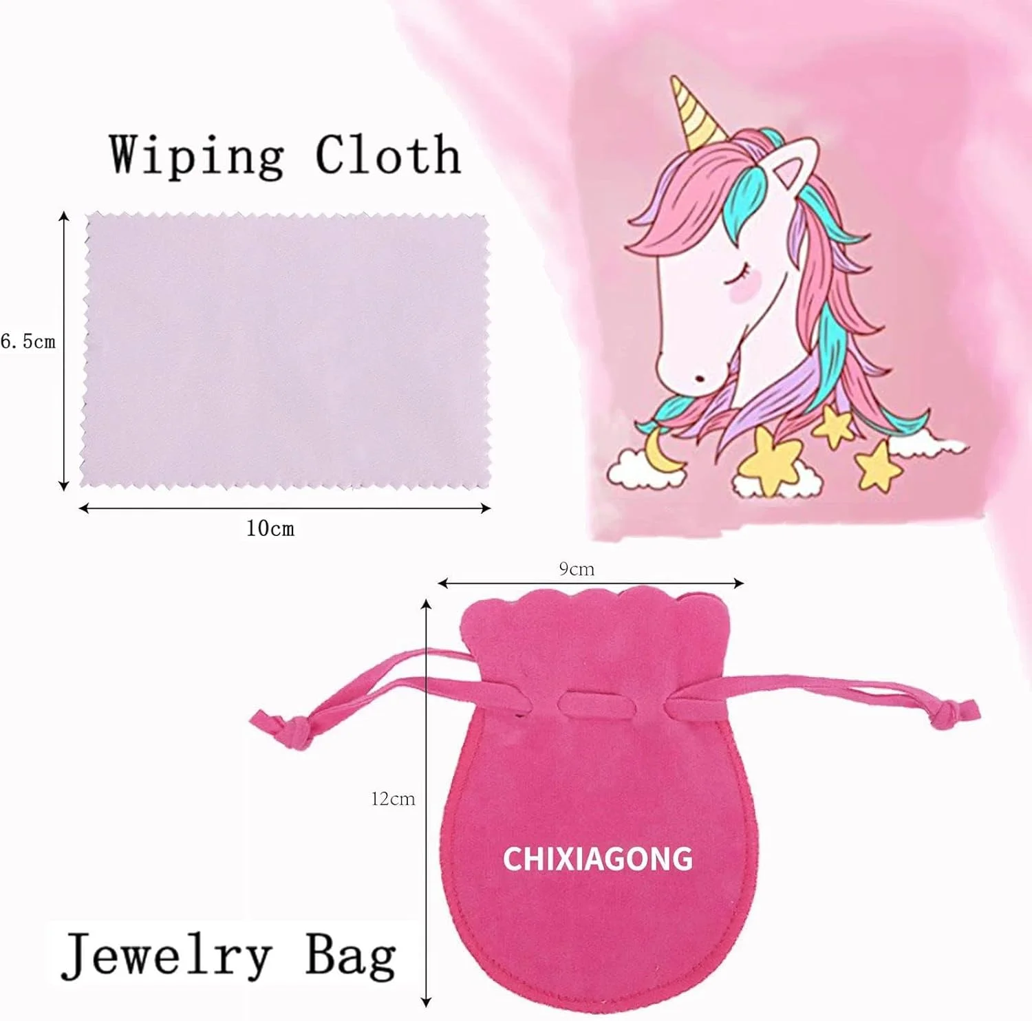 ست جواهرات 4 تکه دخترانه طرح اسب تک شاخ، شامل گردنبند، دستبند، انگشتر و گوشواره های میخی، آویز قلب، نقره ای، مناسب هدیه تولد دخترانه