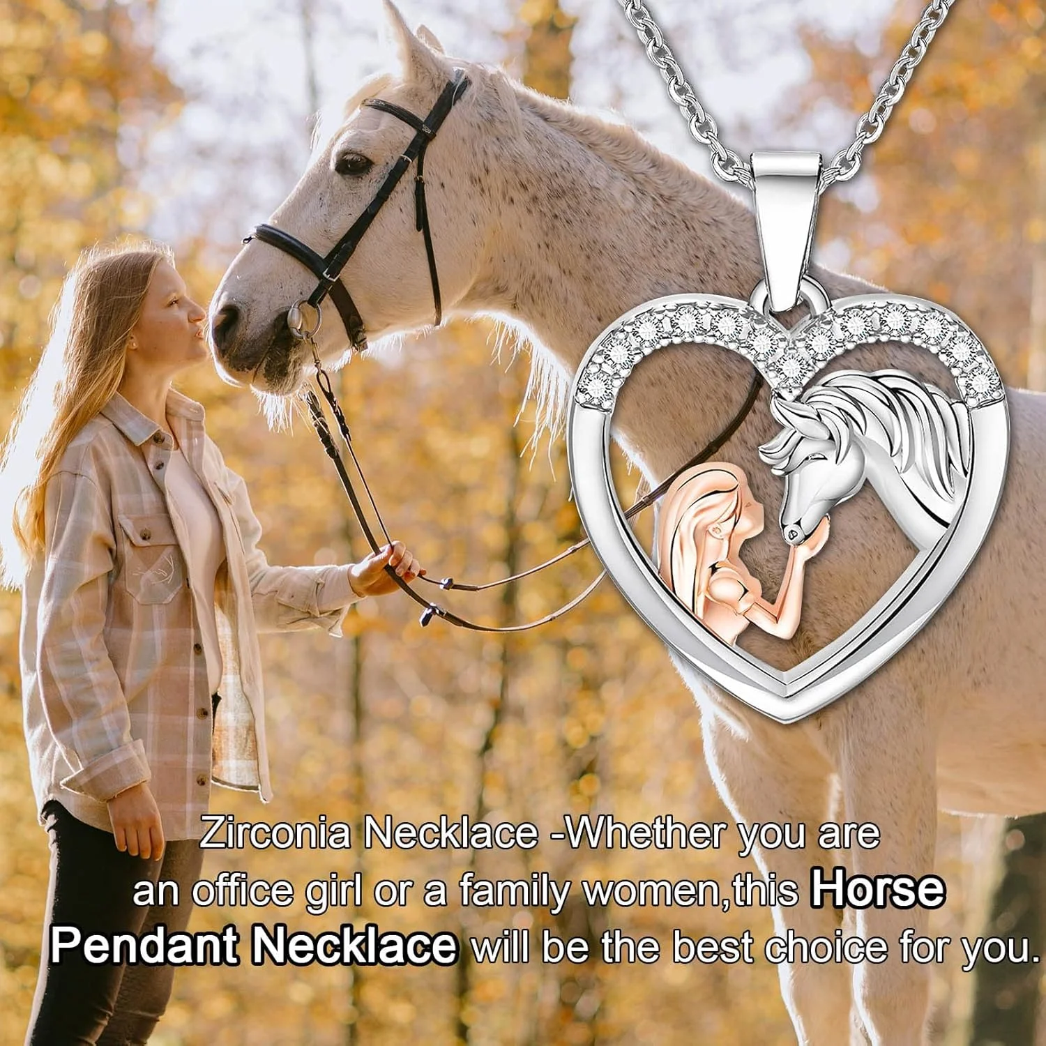 گردنبند نقره ای اسب TERRIFI برای دختران - آویز قلب استیل ضد زنگ با نگین زیرکونیا، مناسب برای تولد، کریسمس و روز مادر، جواهرات اسب برای زنان