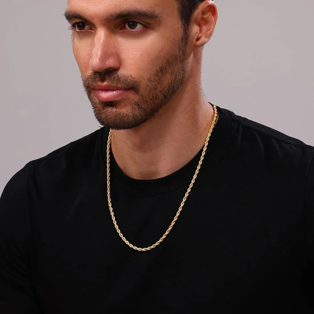 گردنبند زنجیری طنابی با روکش طلای 18 عیار، زنجیر پیچشی استیل ضد زنگ 3 میلی متری برای مردان و زنان، 24 اینچ