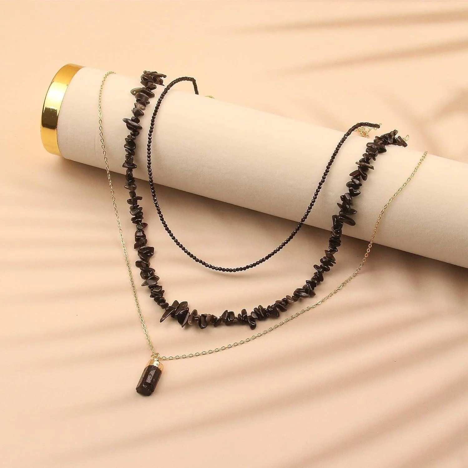 گردنبندهای کریستالی زنانه، چوکر مهرهای سنگ تورمالین سیاه، گردنبند آویز جواهر طلایی لایهای، زیورآلات ساحلی زنانه گردنبندهای کریستالی زنانه، چوکر مهرهای سنگ تورمالین سیاه، گردنبند آویز جواهر طلایی لایهای، زیورآلات ساحلی زنانه