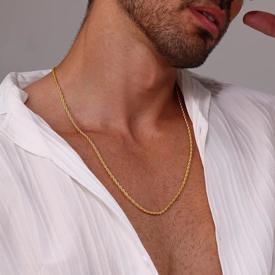 گردنبند زنجیری طنابی با روکش طلای 18 عیار، زنجیر پیچشی استیل ضد زنگ 3 میلی متری برای مردان و زنان، 24 اینچ