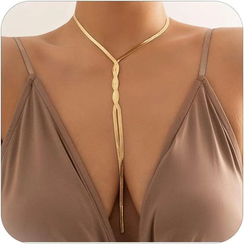 گردنبند فلزی طرح بوهمی، گردنبند زنجیری بلند Y شکل بافت جناغی، مناسب برای هدیه زنانه