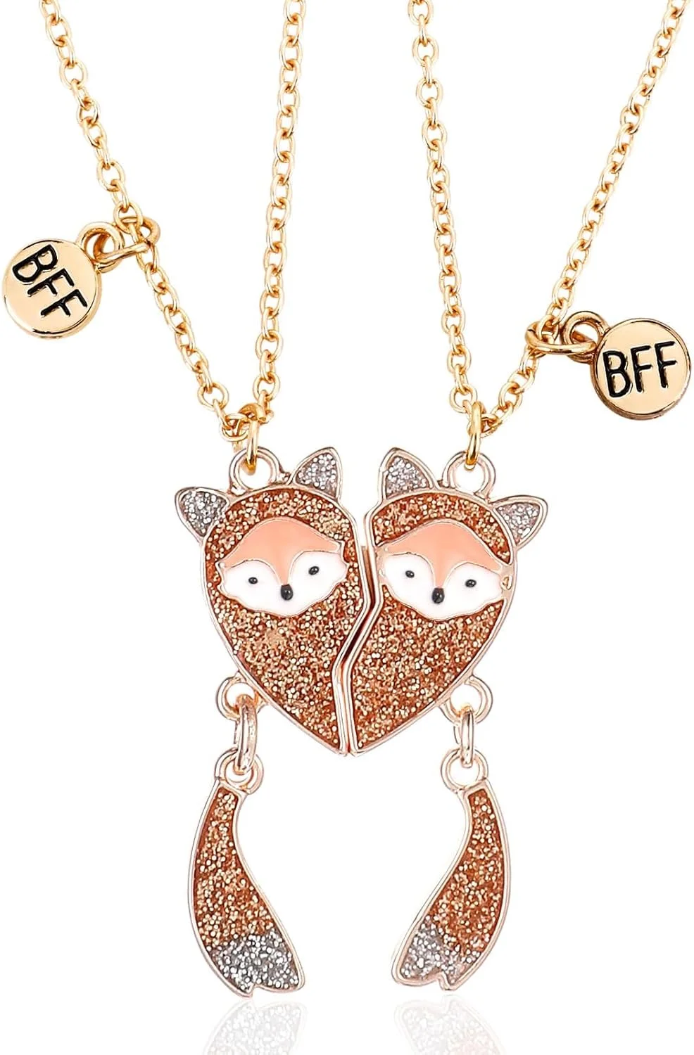 گردنبند دوستی، گردنبند BFF برای 2 دختر، گردنبند روباه کوچک قلب مغناطیسی دوستی، گردنبند قلب مغناطیسی BFF هدیه دوستی برای خواهر و دوستان
