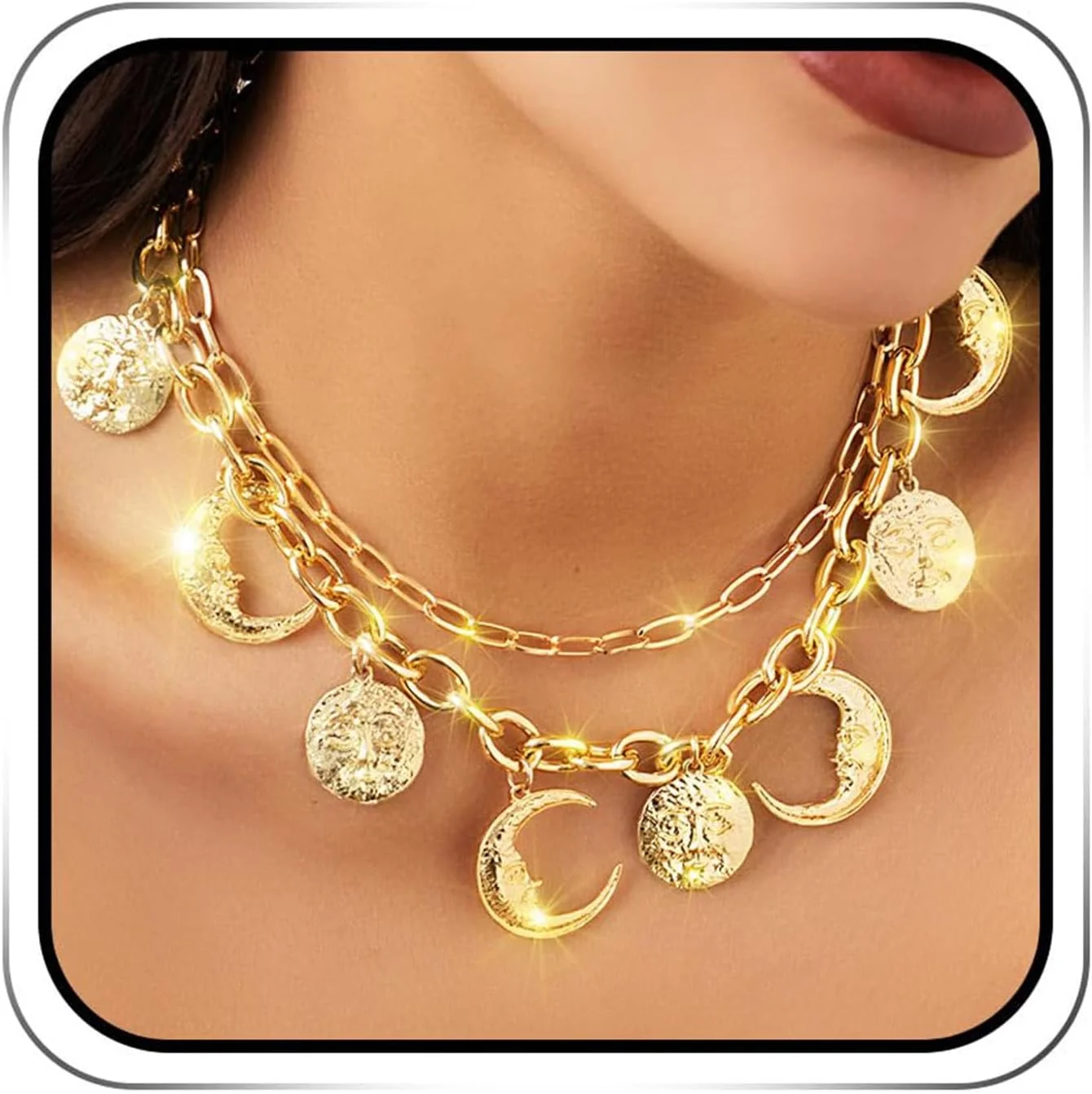 گردنبند طلایی آویز، گردنبند چوکر لایه ای، گردنبند سکه آویز ماه، گردنبند طلایی ضخیم، زنجیر زنانه گردنبند طلایی آویز، گردنبند چوکر لایه ای، گردنبند سکه آویز ماه، گردنبند طلایی ضخیم، زنجیر زنانه