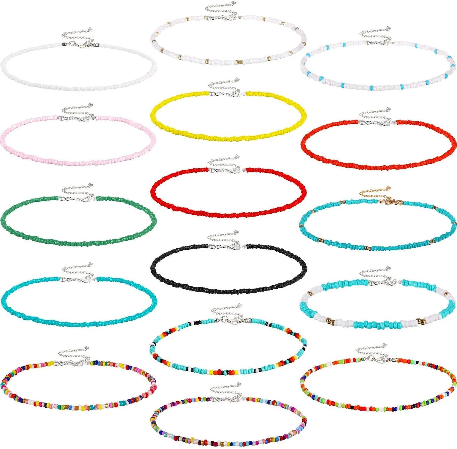 گردنبند چوکر مهره ای بوهمی زنانه، گردنبند مهره ای رنگارنگ برای دختران (16 عدد) گردنبند چوکر مهره ای بوهمی زنانه، گردنبند مهره ای رنگارنگ برای دختران (16 عدد)