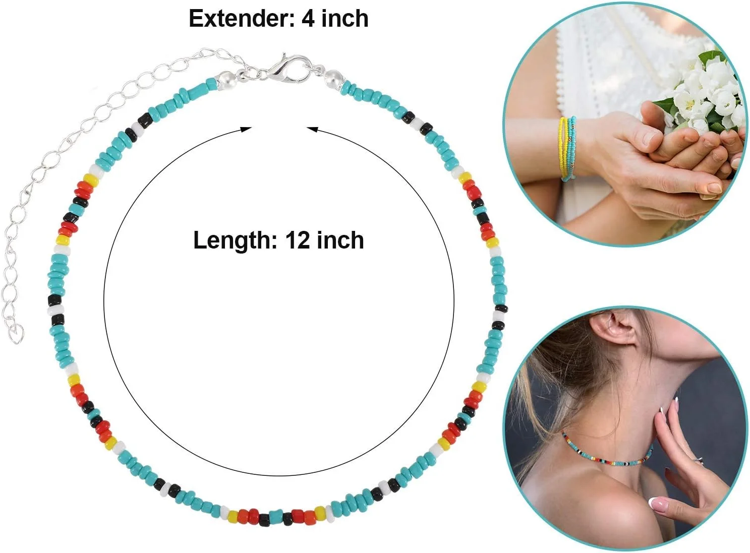 گردنبند چوکر مهره ای بوهمی زنانه، گردنبند مهره ای رنگارنگ برای دختران (16 عدد) گردنبند چوکر مهره ای بوهمی زنانه، گردنبند مهره ای رنگارنگ برای دختران (16 عدد)