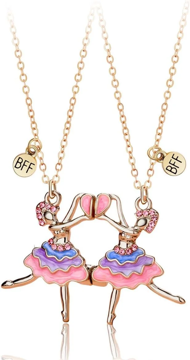 گردنبند BFF، ست گردنبند قلب بالرین، جواهرات دوست صمیمی با میناکاری، آویز رقصنده باله، هدیه دوستی شیرین و همیشگی برای خواهر، دوست، دختر، اجرای رقص، 2 تکه گردنبند BFF، ست گردنبند قلب بالرین، جواهرات دوست صمیمی با میناکاری، آویز رقصنده باله، هدیه دوستی شیرین و همیشگی برای خواهر، دوست، دختر، اجرای رقص، 2 تکه