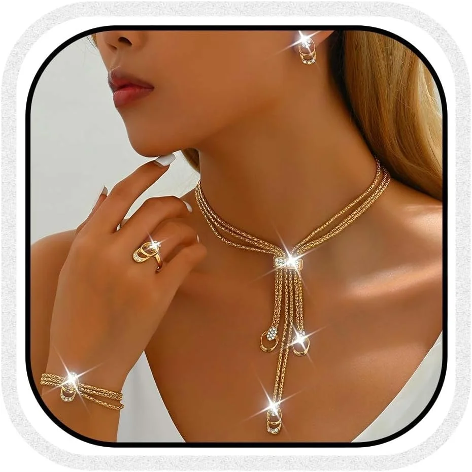 ست گردنبند چوکر بلند طلایی با دستبند زنجیری کوبایی، جواهرات لایه ای به سبک پانک قابل تنظیم برای زنان، هدیه اکسسوری مد برای استفاده روزمره ست گردنبند چوکر بلند طلایی با دستبند زنجیری کوبایی، جواهرات لایه ای به سبک پانک قابل تنظیم برای زنان، هدیه اکسسوری مد برای استفاده روزمره