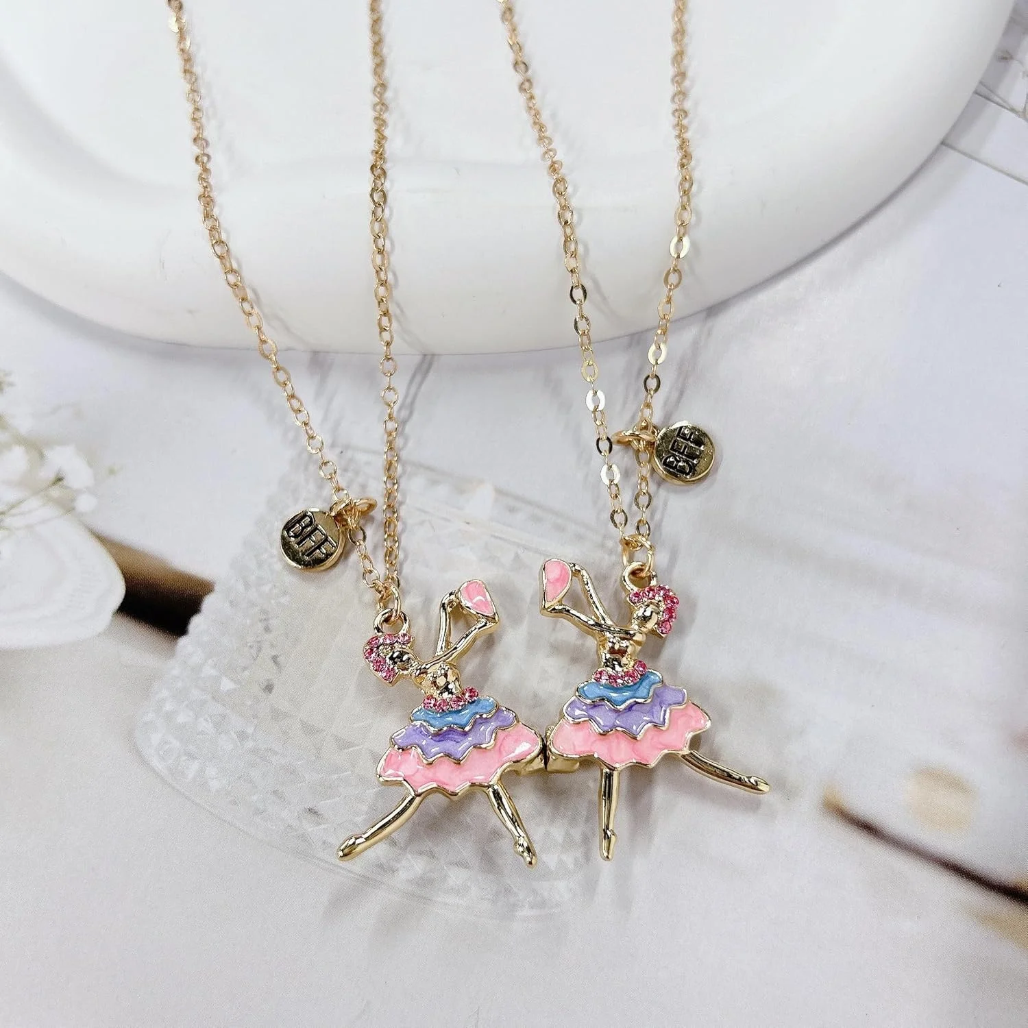 گردنبند BFF، ست گردنبند قلب بالرین، جواهرات دوست صمیمی با میناکاری، آویز رقصنده باله، هدیه دوستی شیرین و همیشگی برای خواهر، دوست، دختر، اجرای رقص، 2 تکه گردنبند BFF، ست گردنبند قلب بالرین، جواهرات دوست صمیمی با میناکاری، آویز رقصنده باله، هدیه دوستی شیرین و همیشگی برای خواهر، دوست، دختر، اجرای رقص، 2 تکه