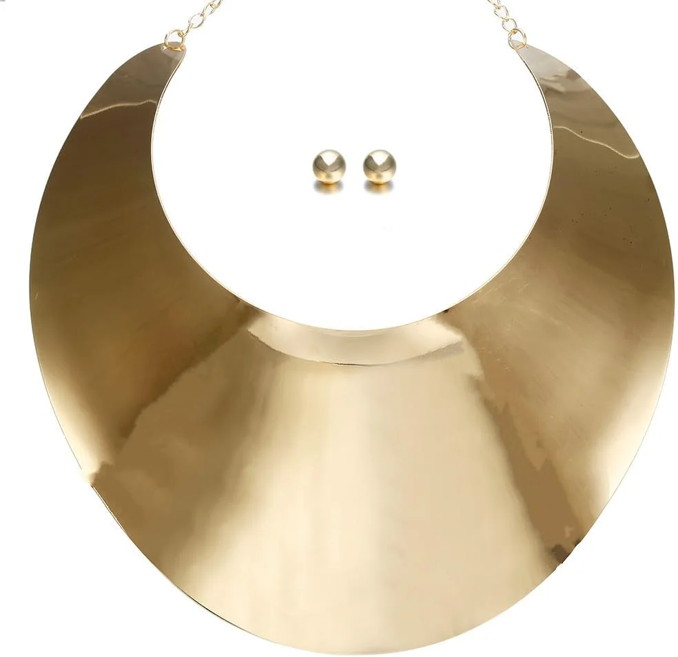 ست گردنبند و گوشواره آفریقایی زنانه، گردنبند چوکر نقره ای طلایی ضخیم، زیورآلات مصری، ست زیورآلات طلایی - هدیه زیورآلات گردنبند برای دختران