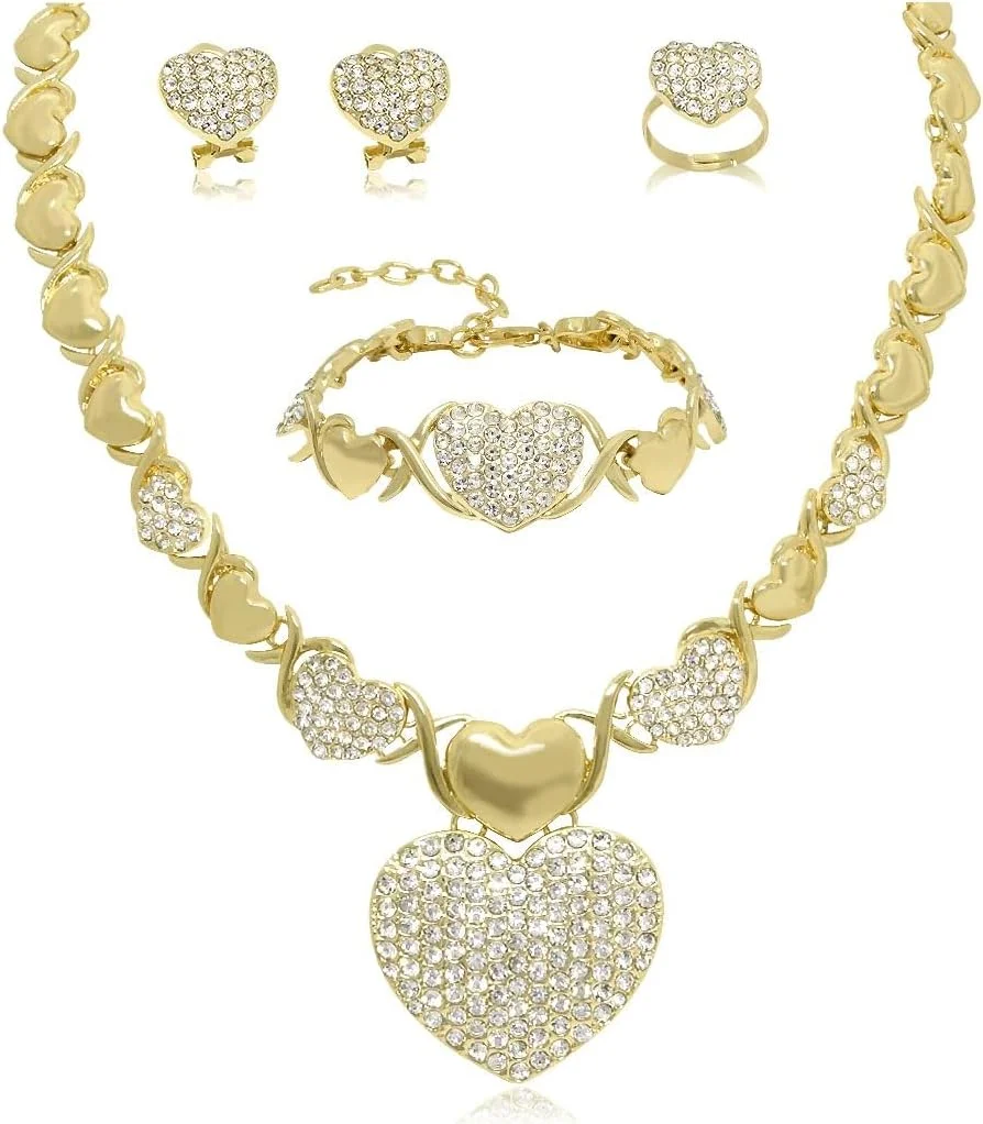 ست گردنبند و جواهرات زنانه، ست جواهرات ساقدوش عروس برای عروسی، جواهرات بدلیجات عروس و ساقدوش عروس با روکش طلای 18 عیار، برای مهمانی عروسی ساقدوش عروس (قلب) ست گردنبند و جواهرات زنانه، ست جواهرات ساقدوش عروس برای عروسی، جواهرات بدلیجات عروس و ساقدوش عروس با روکش طلای 18 عیار، برای مهمانی عروسی ساقدوش عروس (قلب)