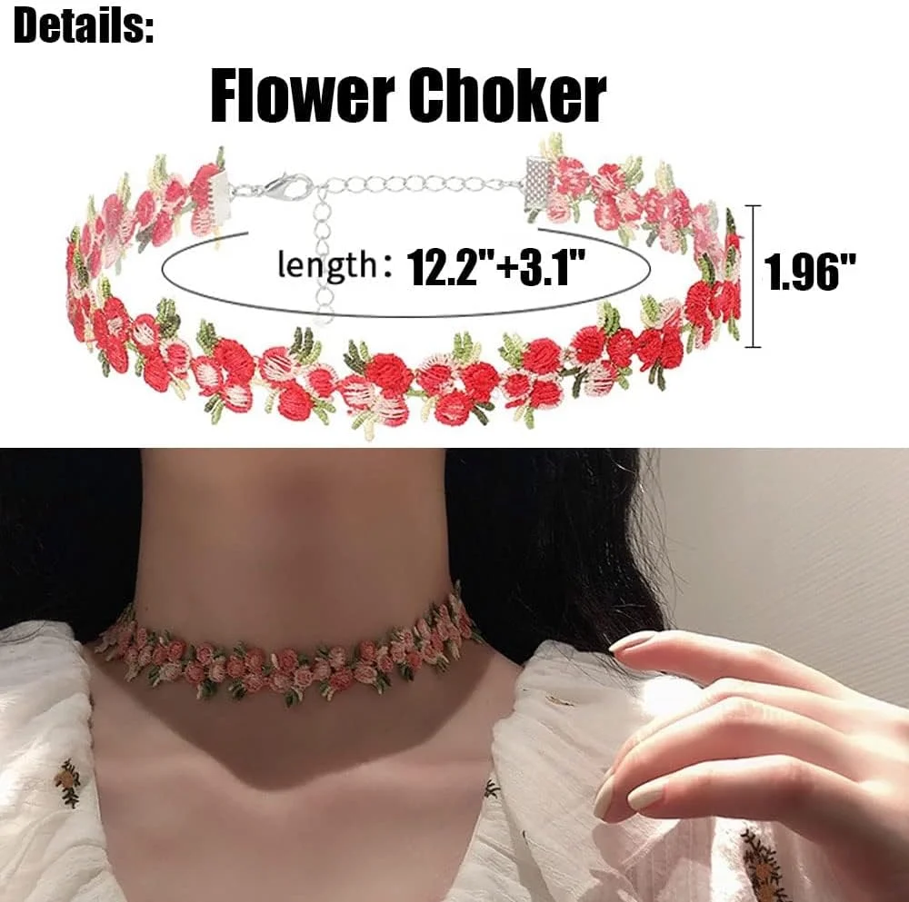 ست گردنبند چوکر 6 عددی TERRIFI، چوکر توری مخملی گوتیک، چوکر کلاسیک، آویزهای گل جواهرات کشسان چند رنگ، مناسب برای زنان، دختران نوجوان و کودکان