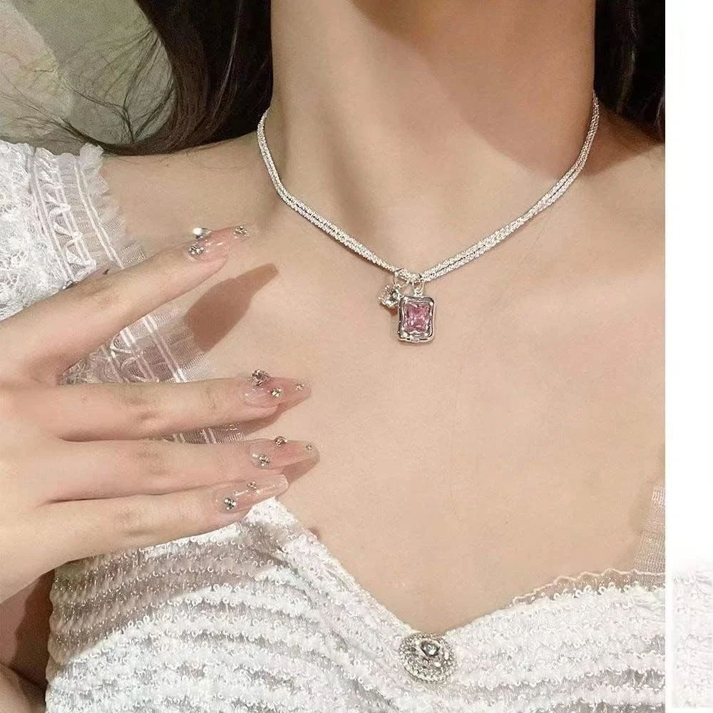 گردنبند آویز قلب با روکش نقره 925 با 6 یا 10 نگین کریستالی قابل تعویض - ست هدیه جواهرات ظریف و قابل تنظیم برای زنان، اکسسوری مد همه کاره