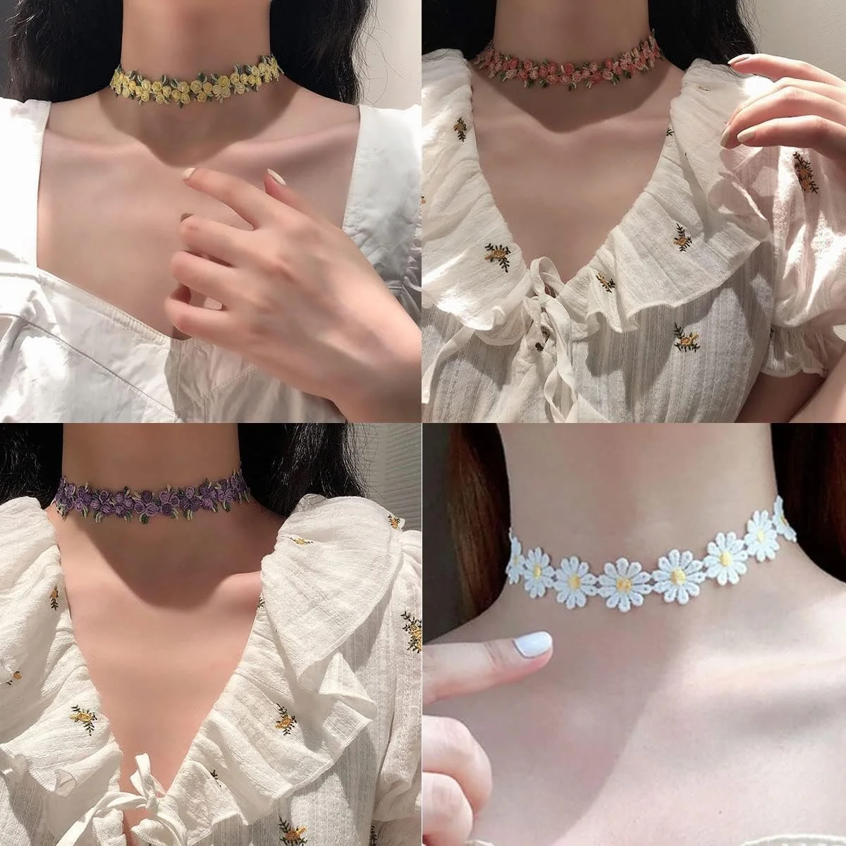 ست گردنبند چوکر 6 عددی TERRIFI، چوکر توری مخملی گوتیک، چوکر کلاسیک، آویزهای گل جواهرات کشسان چند رنگ، مناسب برای زنان، دختران نوجوان و کودکان