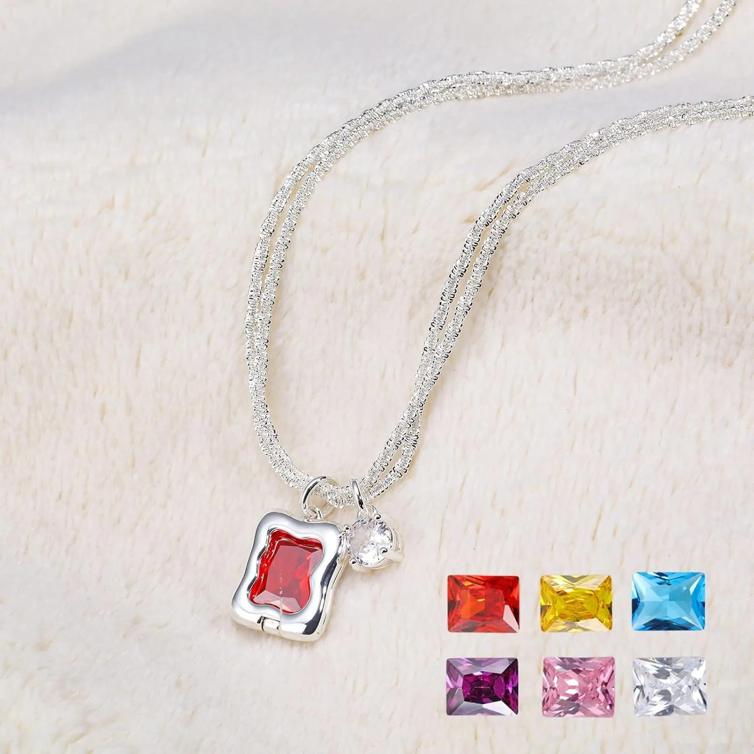 گردنبند آویز قلب با روکش نقره 925 با 6 یا 10 نگین کریستالی قابل تعویض - ست هدیه جواهرات ظریف و قابل تنظیم برای زنان، اکسسوری مد همه کاره