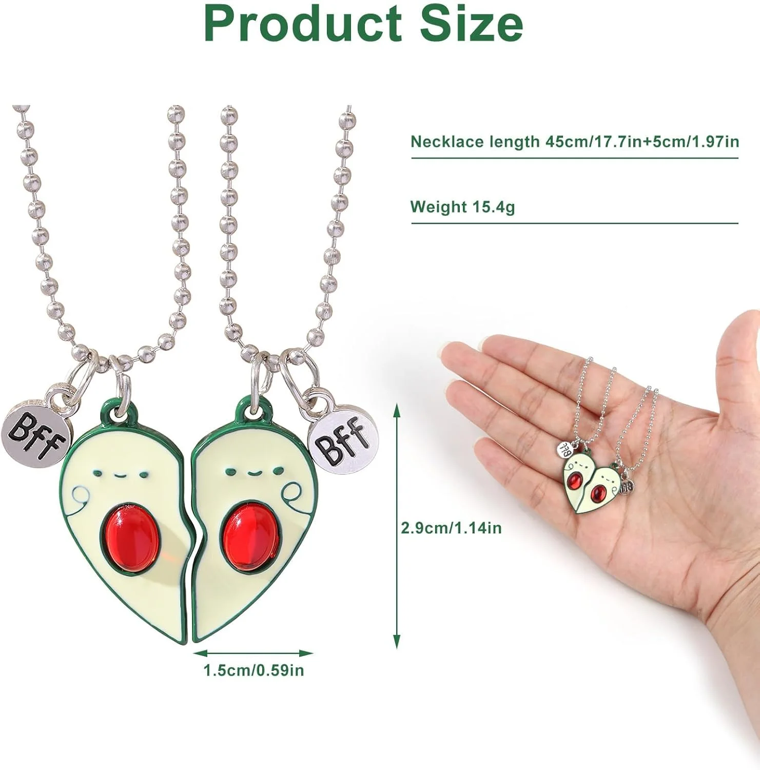 گردنبند آووکادو TERRIFI، گردنبند دوستی برای 2 نفر، آویز گردنبند BFF با قلب آووکادو، گردنبند دوتایی BFF دوست خوب با جذب آهنربایی، گردنبند کارتونی برای کودکان
