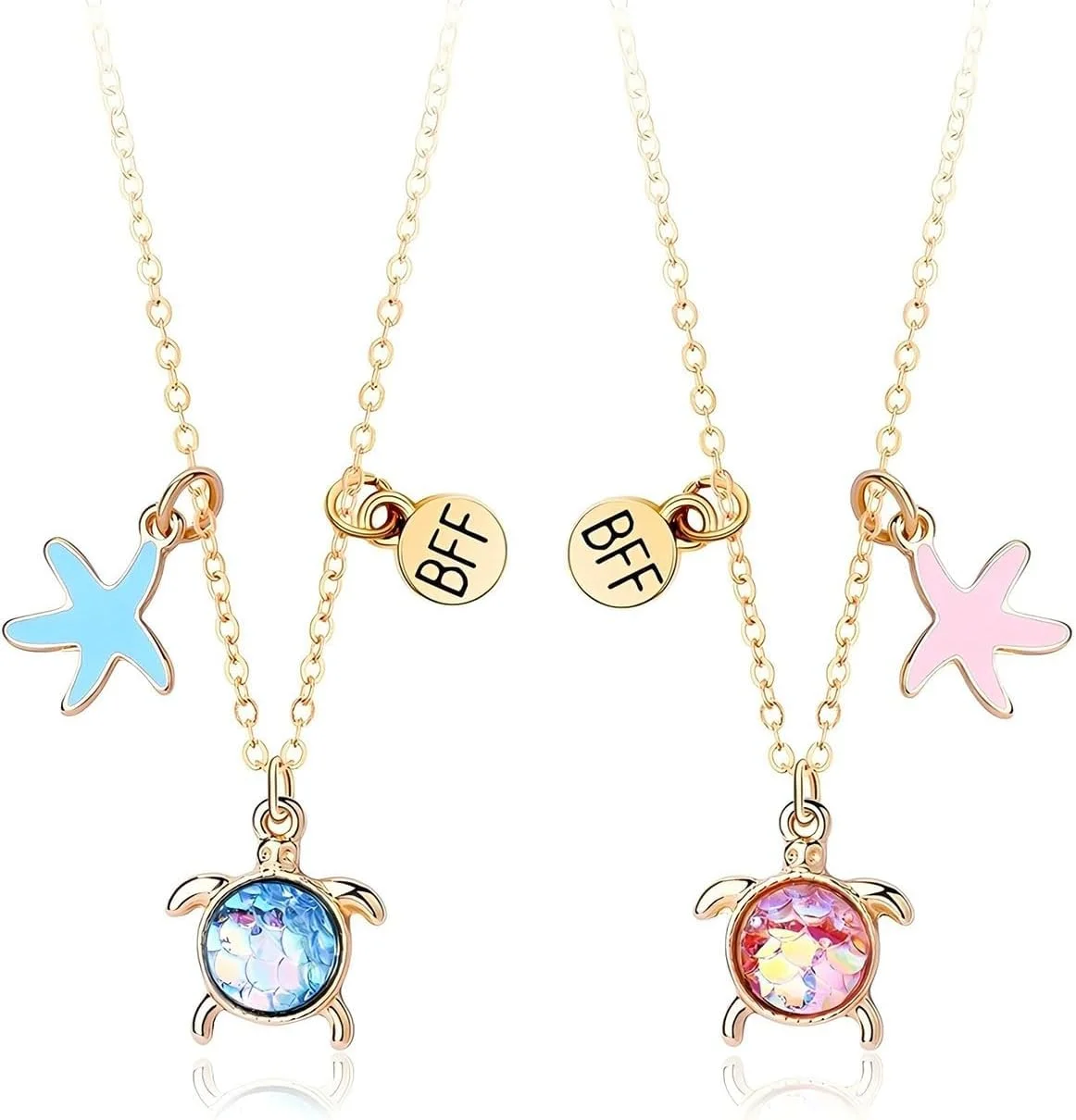 ست گردنبند BFF، هدیه جواهرات دوستی، جواهرات هماهنگ دوستی، آویز ستاره دریایی و لاک پشت و دلفین برای بهترین دوستان، خواهران، صمیمی ترین ها، هدیه های زیبای زوج، 2 تکه، طلایی ست گردنبند BFF، هدیه جواهرات دوستی، جواهرات هماهنگ دوستی، آویز ستاره دریایی و لاک پشت و دلفین برای بهترین دوستان، خواهران، صمیمی ترین ها، هدیه های زیبای زوج، 2 تکه، طلایی