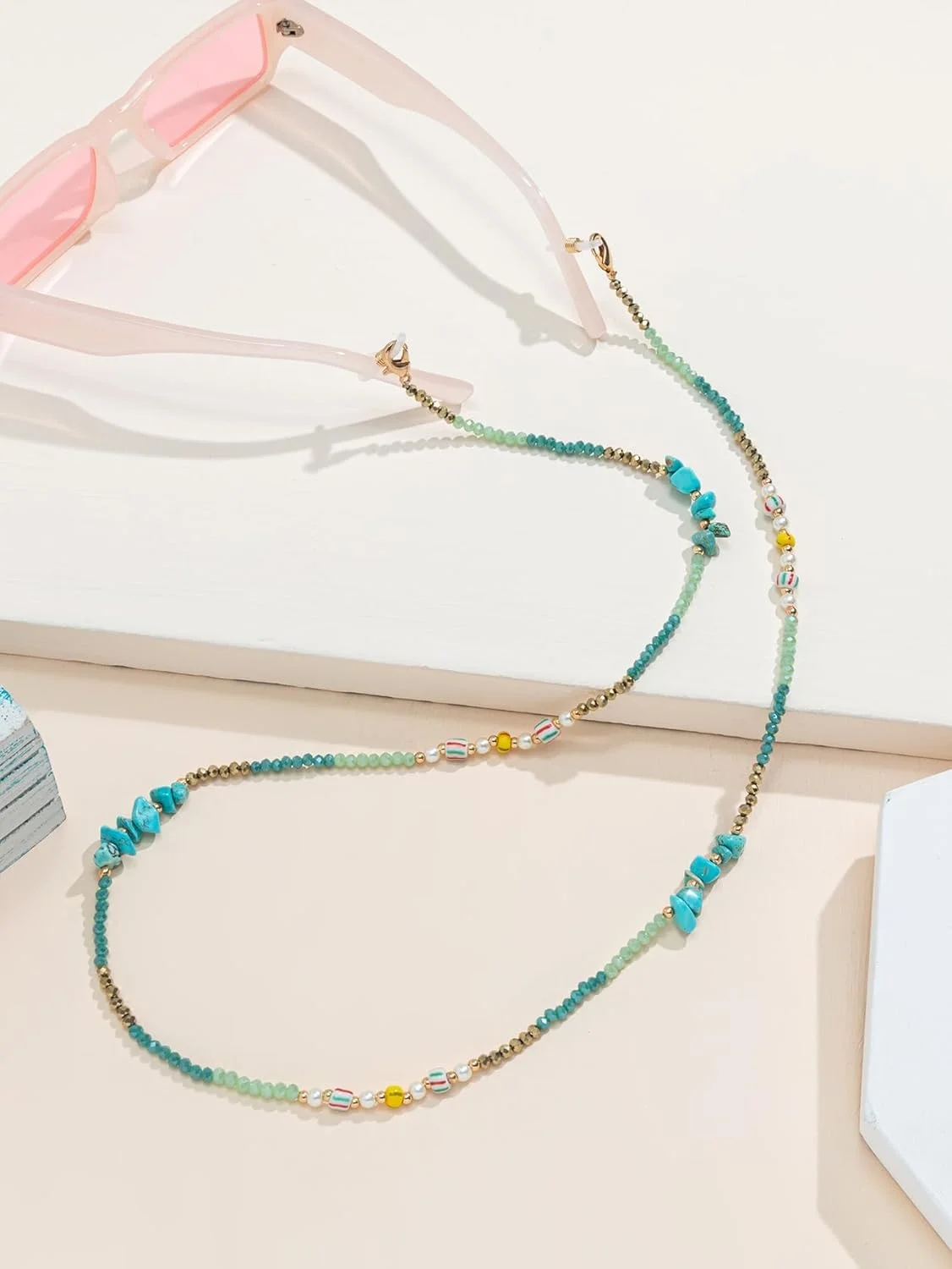 بند عینک زنجیری TERRIFI با گیره های ضد لغزش، بند عینک مهره دار کریستالی برای زنان - گردنبند نگهدارنده عینک شیک، نگهدارنده عینک دور گردن، بند عینک مهره دار برای دختران