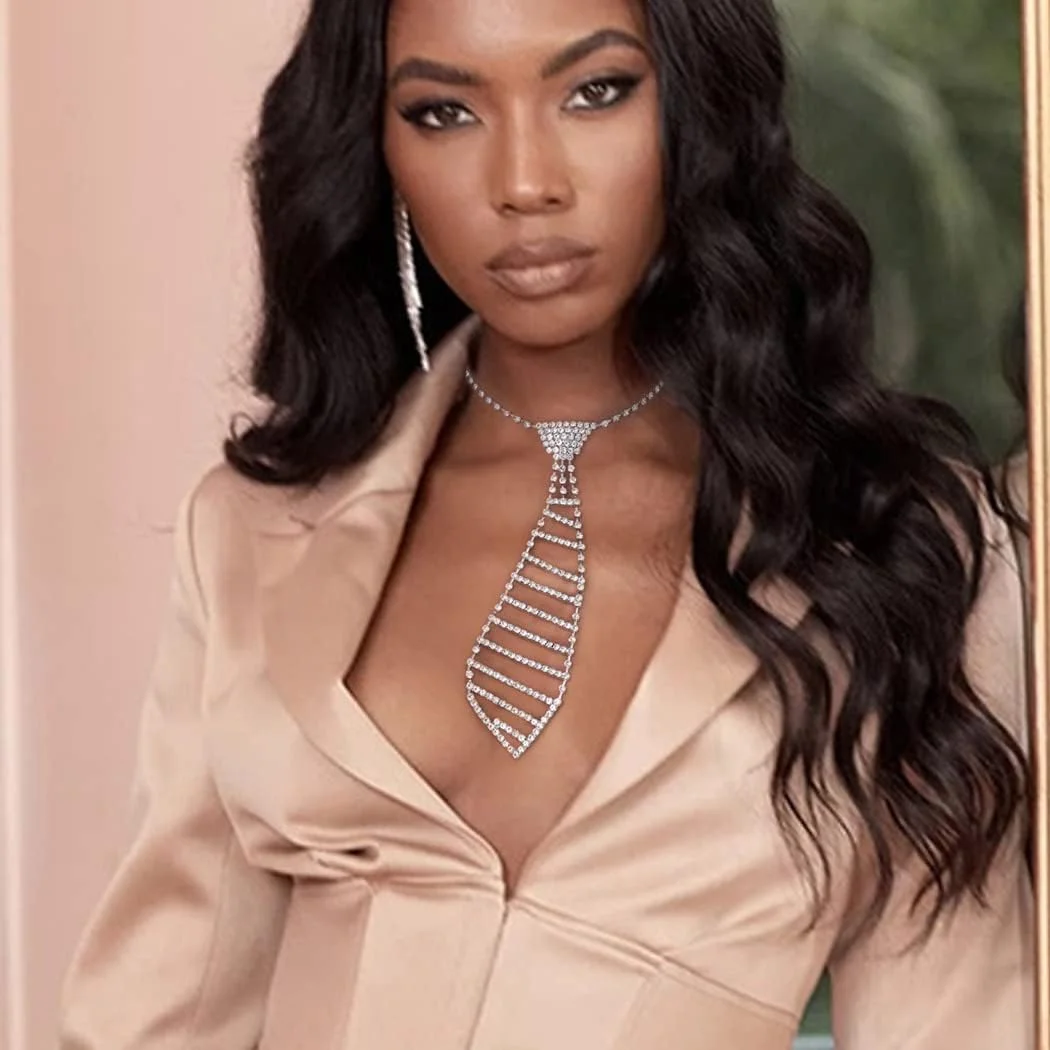 گردنبند نگین دار درخشان، زنجیر کریستالی الماس گوتیک، برای عروسی، ساقدوش عروس، جواهرات برای زنان و دختران، مهمانی مد، جشن رقص (نقره ای)