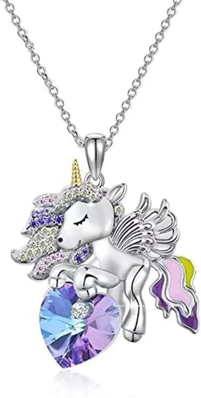 گردنبند آویز نقره استرلینگ 925، گردنبند دخترانه آویز کریستالی زیورآلات تک شاخ هدیه برای دختران، نوه، خواهرزاده، تولد گردنبند آویز نقره استرلینگ 925، گردنبند دخترانه آویز کریستالی زیورآلات تک شاخ هدیه برای دختران، نوه، خواهرزاده، تولد