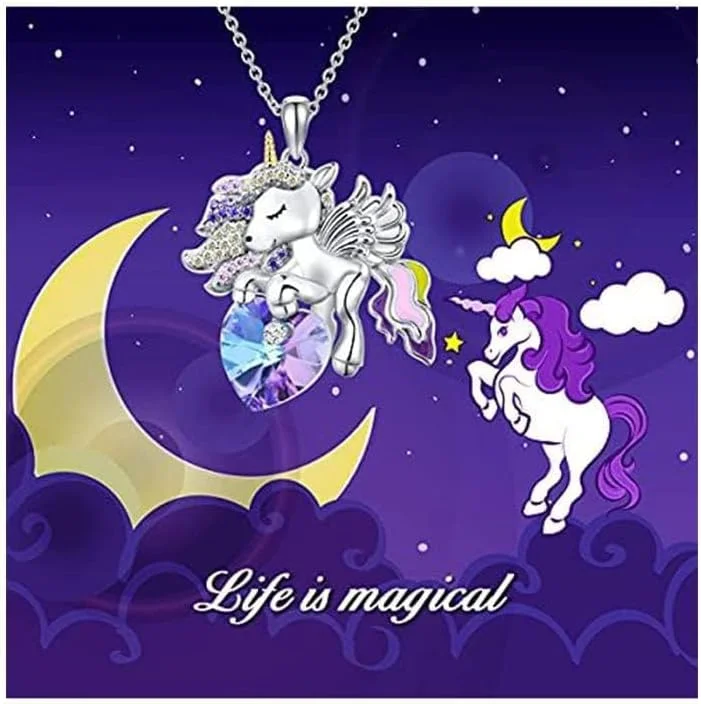 گردنبند آویز نقره استرلینگ 925، گردنبند دخترانه آویز کریستالی زیورآلات تک شاخ هدیه برای دختران، نوه، خواهرزاده، تولد