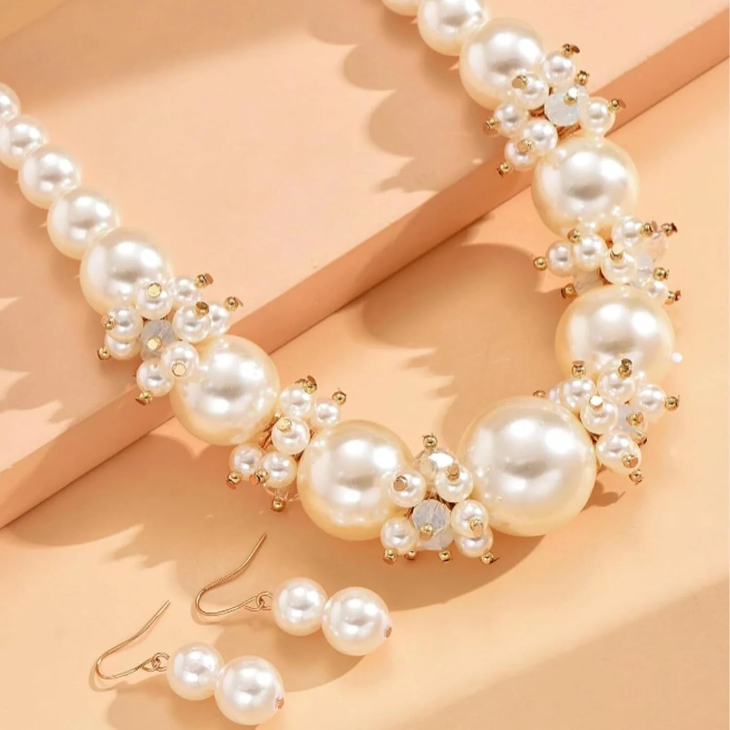 ست گردنبند مروارید و گوشواره آویز، هدیه گردنبند چوکر مروارید زنانه