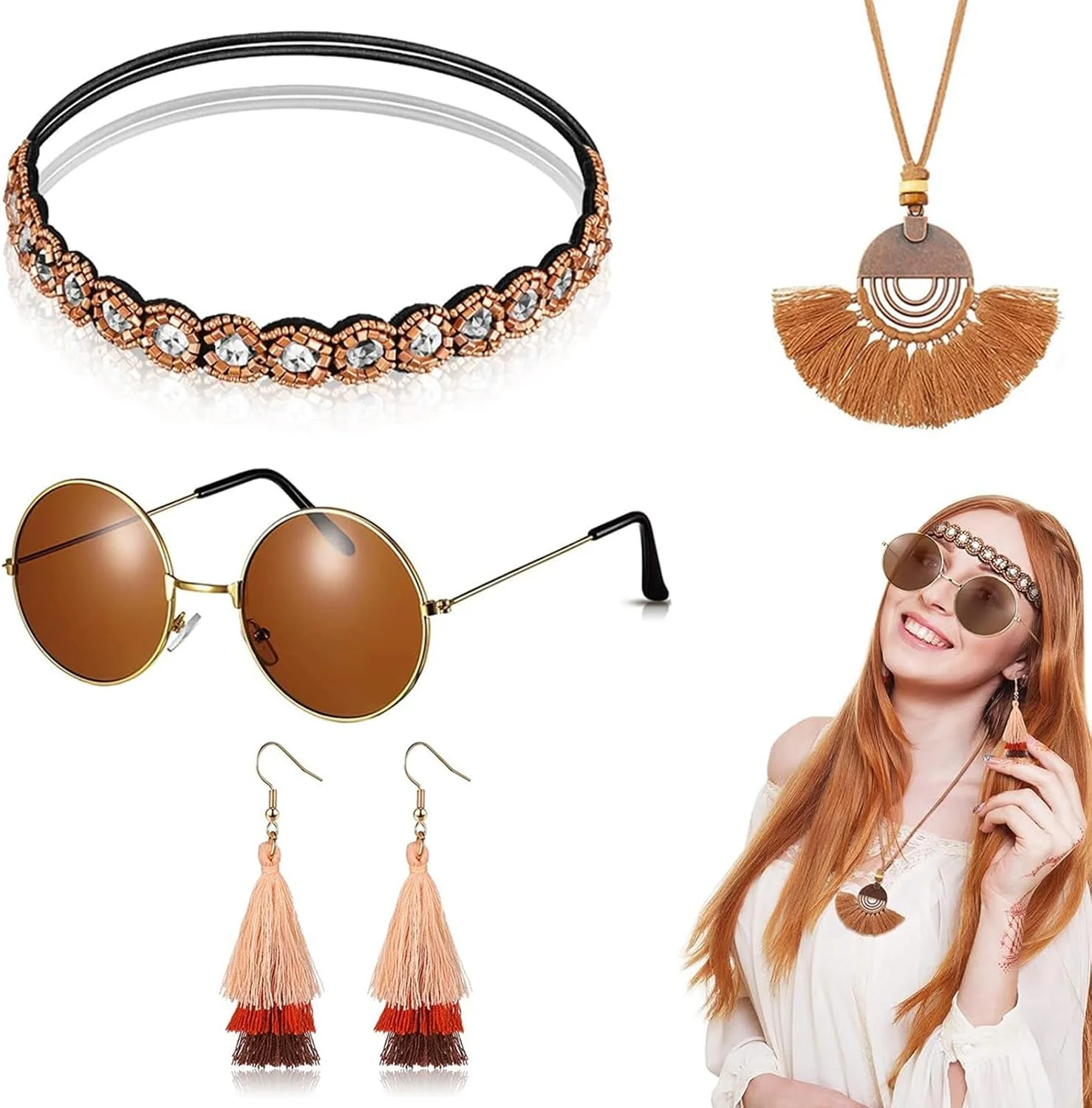 ست 4 تکه اکسسوری دیسکو دهه 1970، شامل هدبند، عینک آفتابی براق، گوشواره و گردنبند، ایده آل برای مهمانی های رترو و لباس های فانتزی زنانه ست 4 تکه اکسسوری دیسکو دهه 1970، شامل هدبند، عینک آفتابی براق، گوشواره و گردنبند، ایده آل برای مهمانی های رترو و لباس های فانتزی زنانه