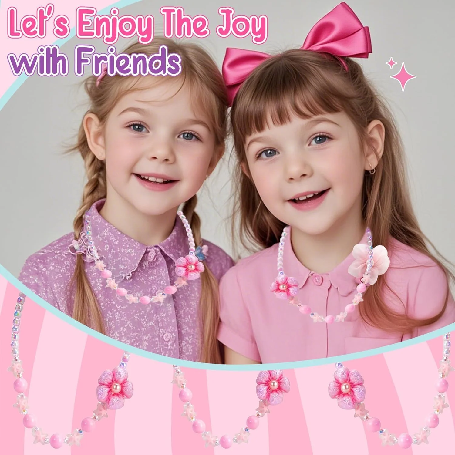 ست زیورآلات دخترانه برای کودکان - گردنبند و دستبند شیک با مهره های رنگارنگ، آویزهای زیبا و مواد ایمن، هدیه تولد و مهمانی برای شاهزاده خانم های کوچک، ایده آل برای بازی