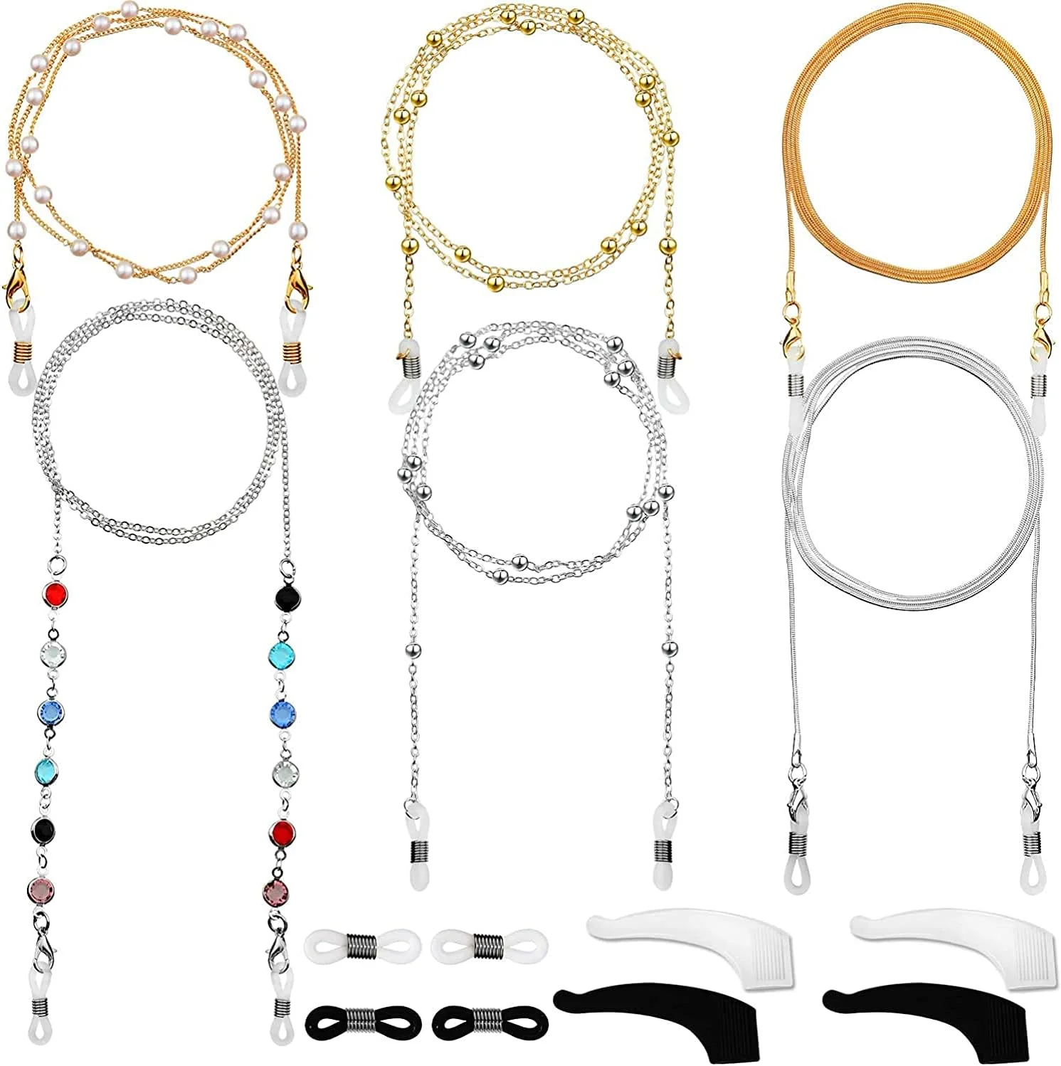 بند عینک زنانه شیک و کاربردی TERRIFI - 6 عدد، گردنبند بند عینک مد روز، بند شانهای مهرهدار، جلوگیری از گم شدن عینک بند عینک زنانه شیک و کاربردی TERRIFI - 6 عدد، گردنبند بند عینک مد روز، بند شانهای مهرهدار، جلوگیری از گم شدن عینک