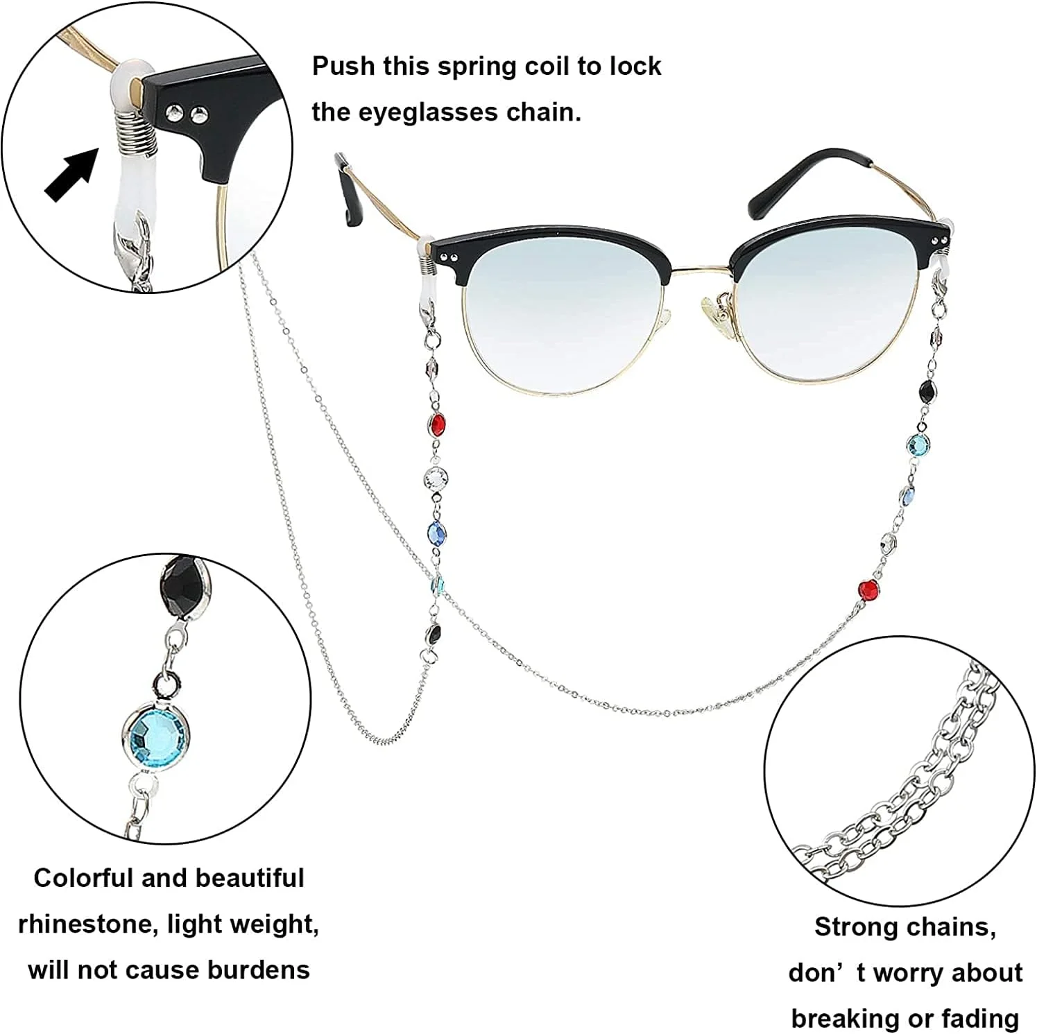 بند عینک زنانه شیک و کاربردی TERRIFI - 6 عدد، گردنبند بند عینک مد روز، بند شانهای مهرهدار، جلوگیری از گم شدن عینک بند عینک زنانه شیک و کاربردی TERRIFI - 6 عدد، گردنبند بند عینک مد روز، بند شانهای مهرهدار، جلوگیری از گم شدن عینک