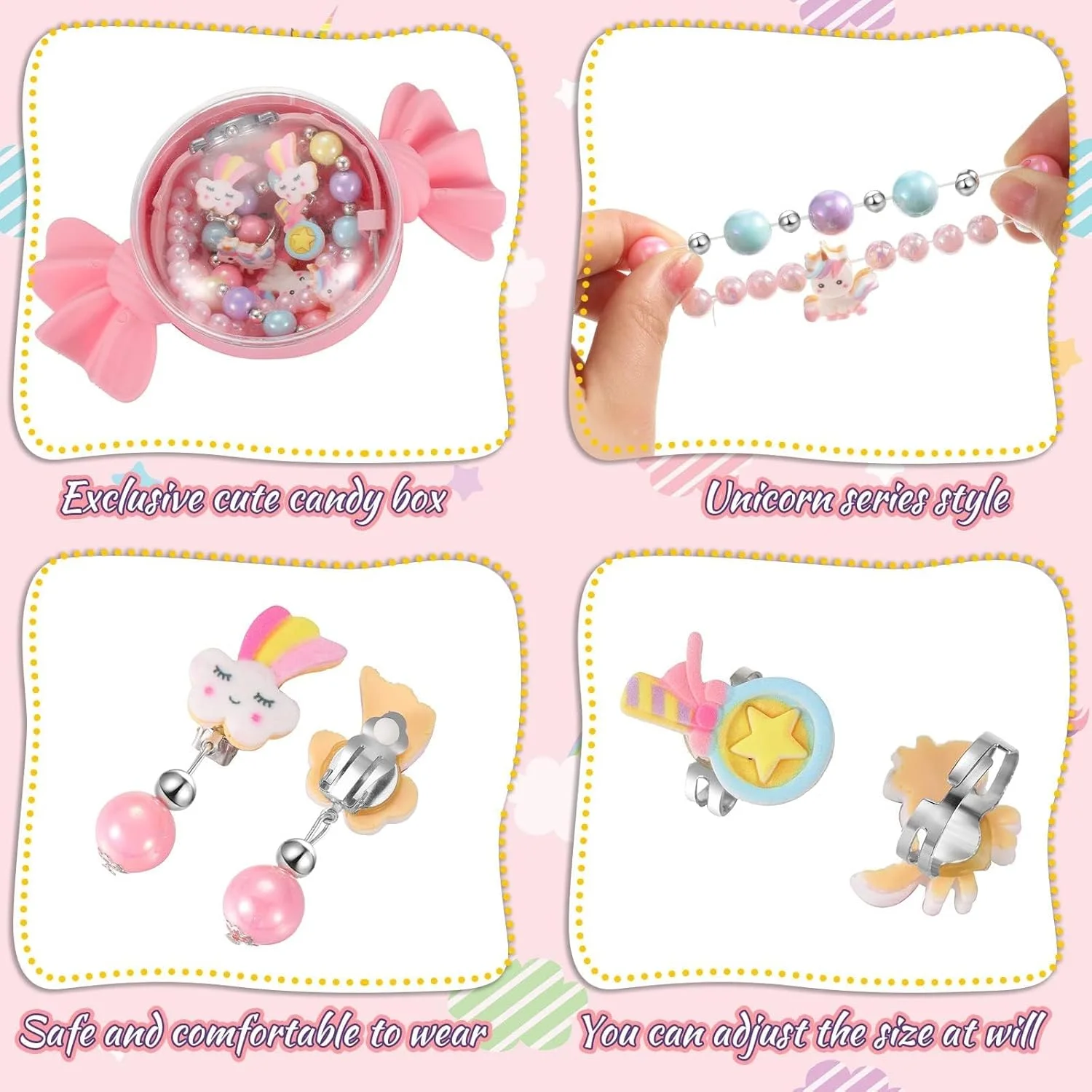 ست ساعت مچی کارتونی سه بعدی کودکانه با گردنبند، دستبند، گوشواره و انگشتر تک شاخ صورتی – ساعت مچی سیلیکونی ضد آب با بند قابل تنظیم، طرح های سرگرم کننده تک شاخ، پروانه و حیوانات برای دختران و پسران 3 تا 10 ساله