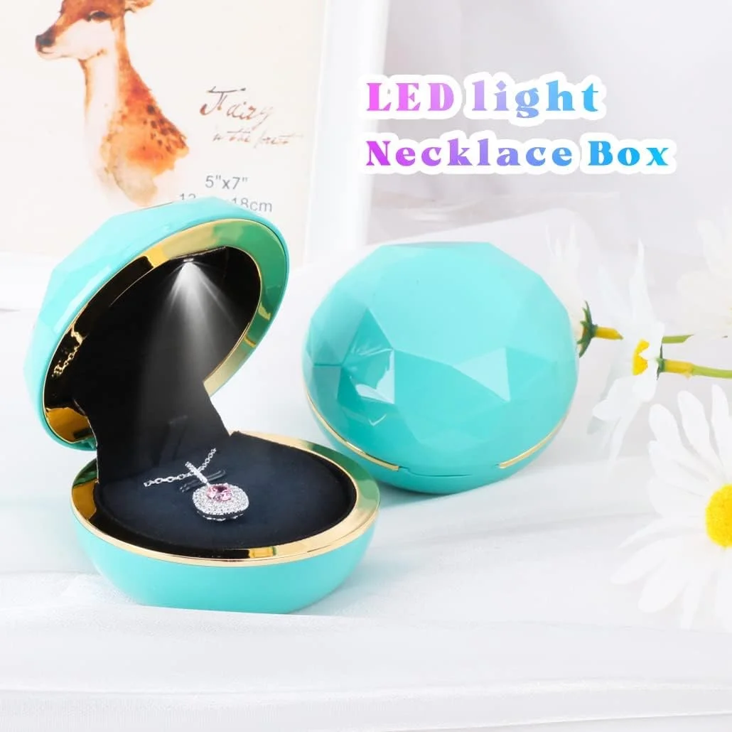 جعبه هدیه گردنبند TERRIFI، جعبه جواهرات لبه طلایی گرد با چراغ LED برای گردنبند، گوشواره، انگشتر، جعبه بسته بندی هدیه برای دختران و زنان