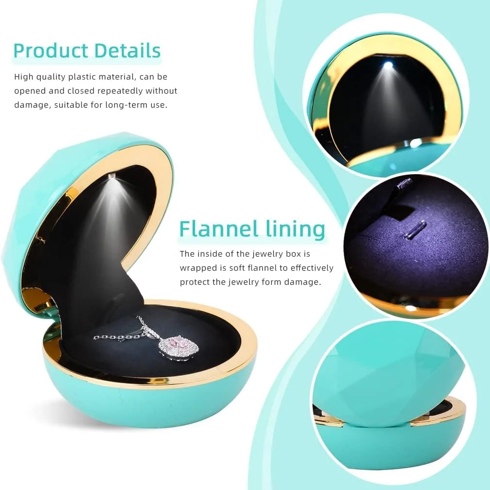 جعبه هدیه گردنبند TERRIFI، جعبه جواهرات لبه طلایی گرد با چراغ LED برای گردنبند، گوشواره، انگشتر، جعبه بسته بندی هدیه برای دختران و زنان