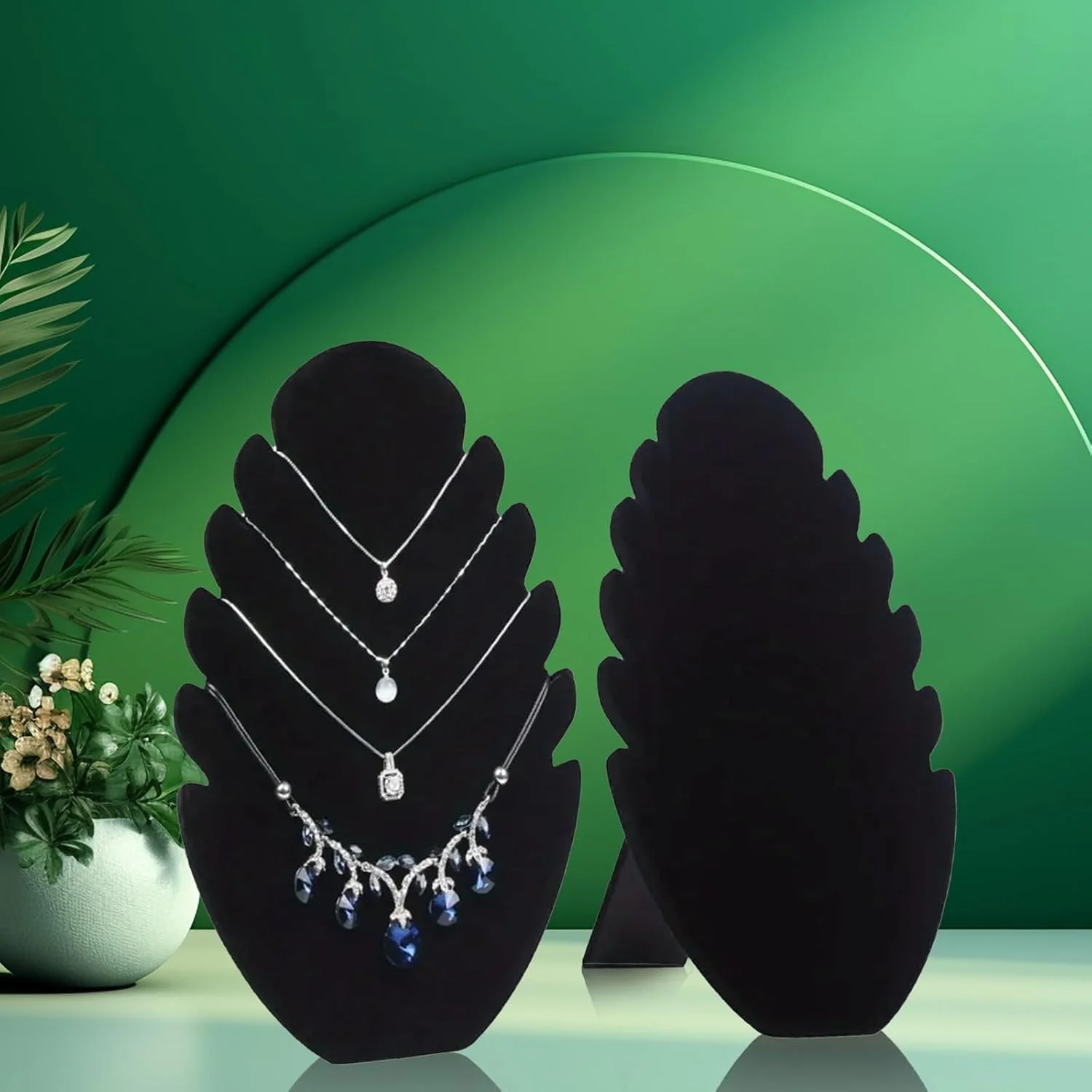 استند نمایش جواهرات برای گردنبند و آویز، 2 عدد نگهدارنده مخملی گردنبند با 5 شکاف برای آویزان کردن گوشواره، آویز، چوکر، سازمان دهنده نمایش زنجیر برای ویترین و استفاده خرده فروشی (مشکی)