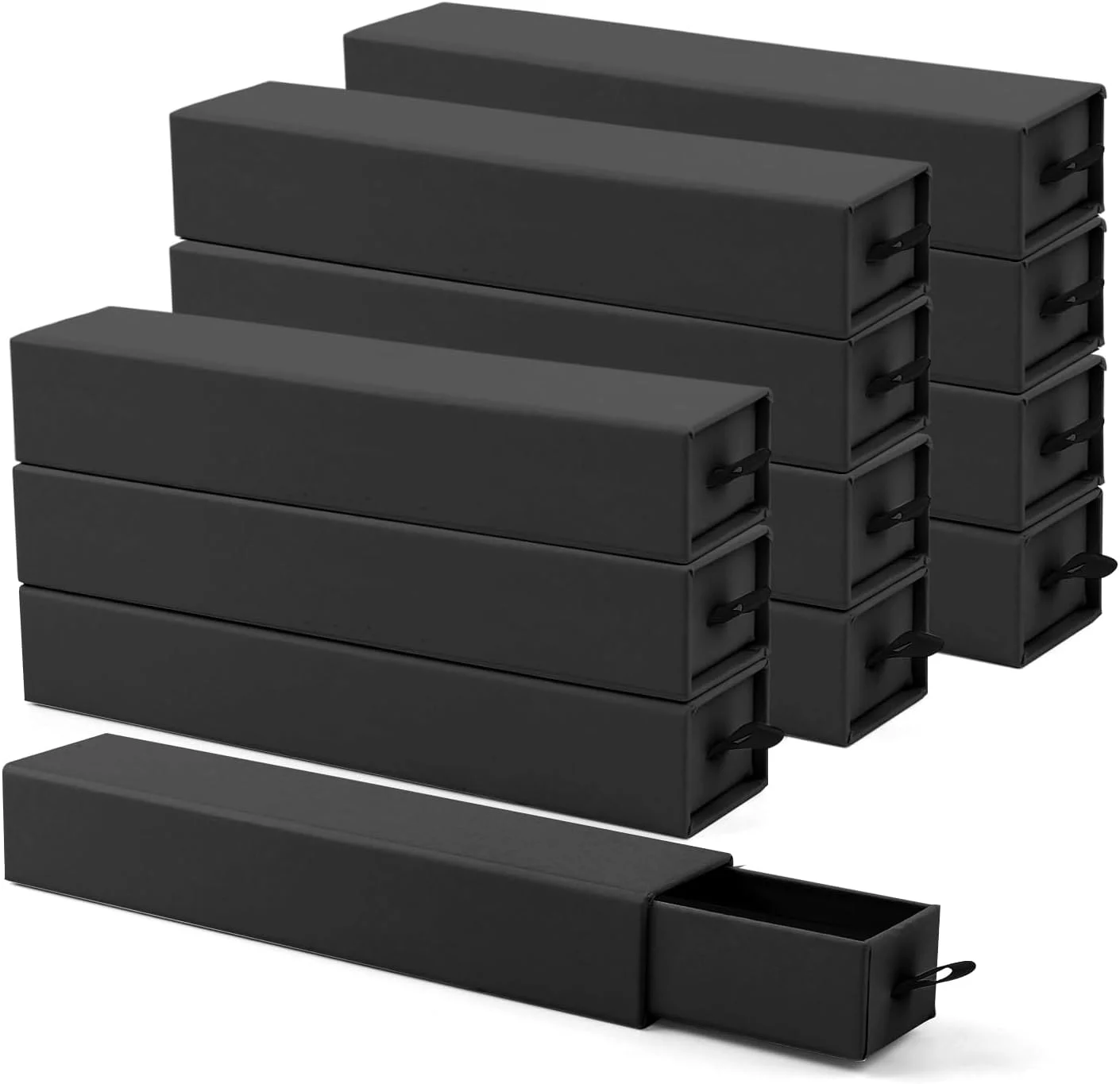 جعبه هدیه جواهرات با روکش مخملی لوکس 12 عددی، سبک کشویی جمع و جور برای سازماندهی گوشواره، انگشتر، گردنبند و دستبند (21x4.5x3.5 سانتی متر، مشکی)