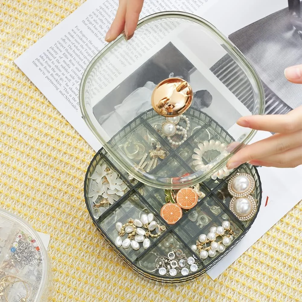 جعبه نظم دهنده گوشواره TERRIFI، جعبه جواهرات شفاف 3 لایه قابل چیدن با درب، استند نمایش جواهرات شفاف، نگهدارنده جعبه نمایش گوشواره برای انگشتر، گوشواره، گردنبند، دستبند (سبز)